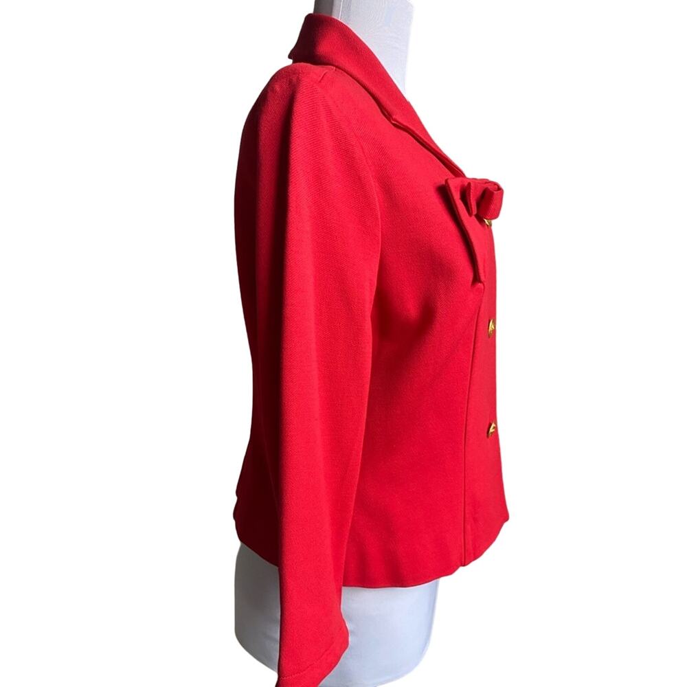 VTG Cabi Beau Red Cropped Blazer‎ Jacket Size 6 Gold Buttons Bow Preppy Holiday - Picture 7 of 14
